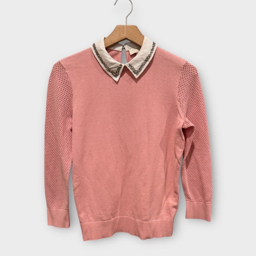 NEW TED BAKER LONDON  Thara Beaded Collar 3/4 Sleeve Sweater Size 1